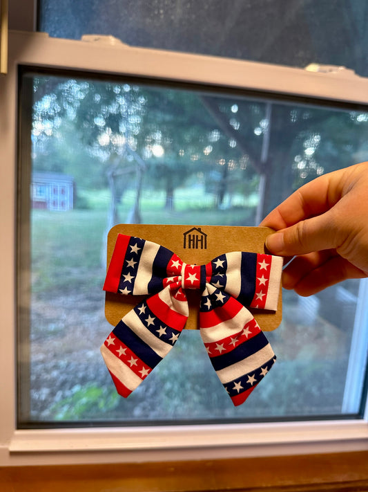 Bow in Blue Patriotic Strips