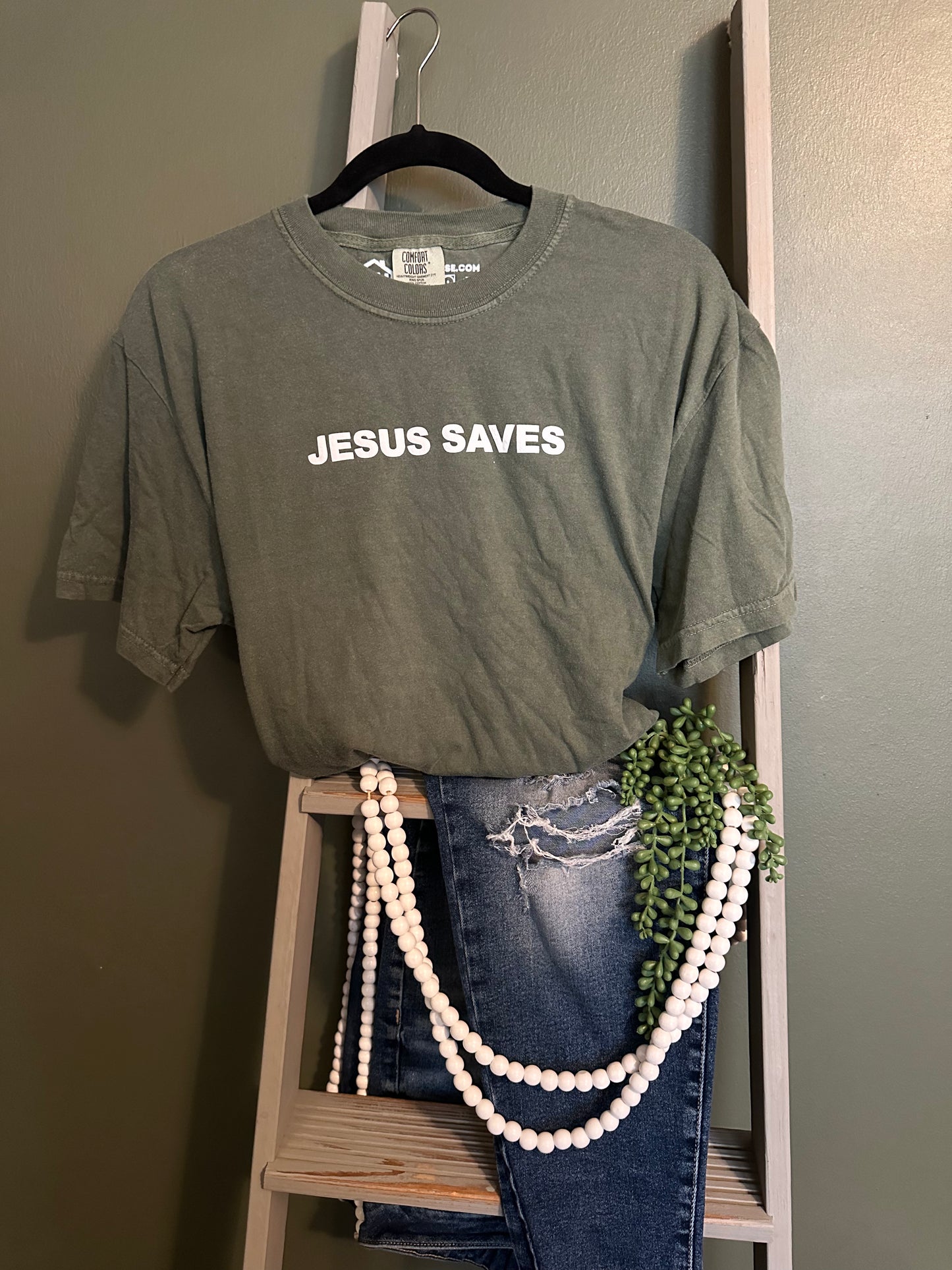 Jesus Saves Tee in Moss